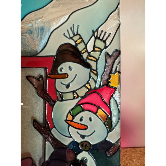 Stained Glass Style Snowman Picture Frame – approx 6.5” x 8” – Holiday Winter Dé - Picture 9 of 9